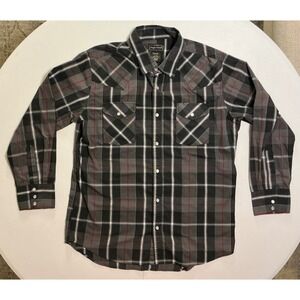 High Noon Mens Western Snap Shirt Plaid Grey Black Red Pearl Snap Large Grunge